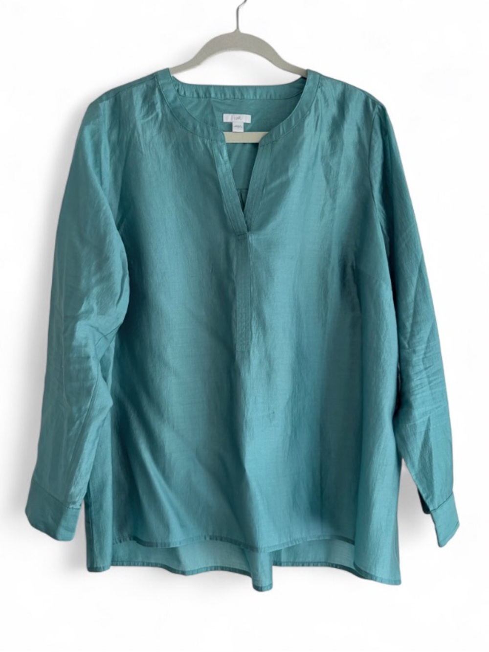 J. Jill Teal Split V Neck Lightweight Tunic Blouse Size L